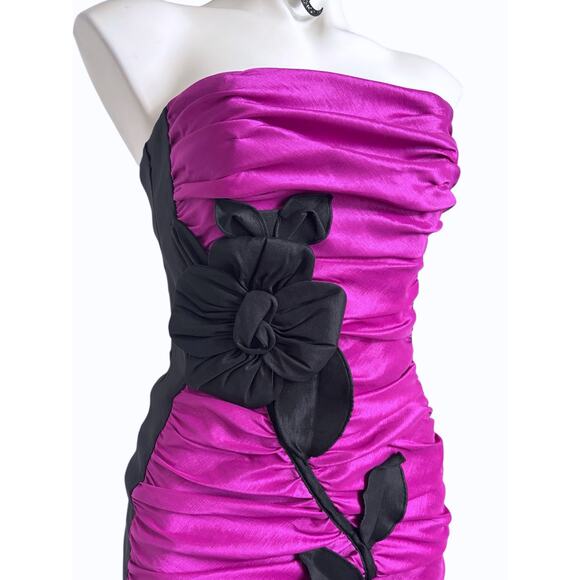 Vintage Jessica McClintock Strapless Satin Cocktail Prom Dress 80s 90s Fuchsia - Picture 2 of 12